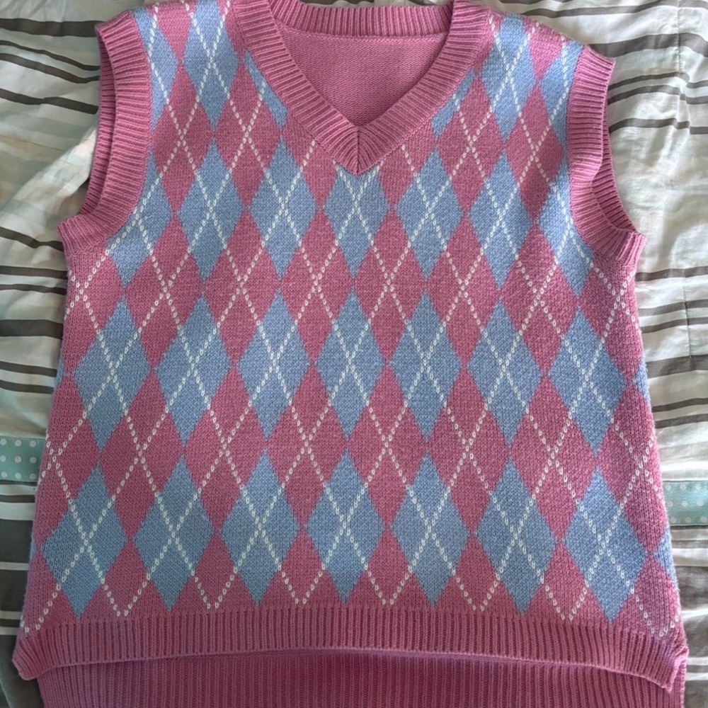Pink and Blue Argyle Sweater Vest